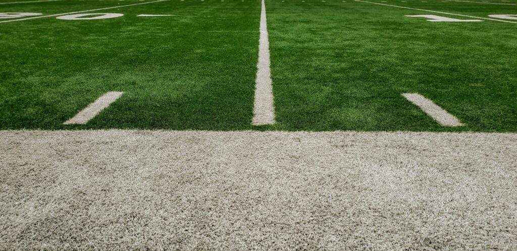 Sideline of a football field. Super Bowl 2024